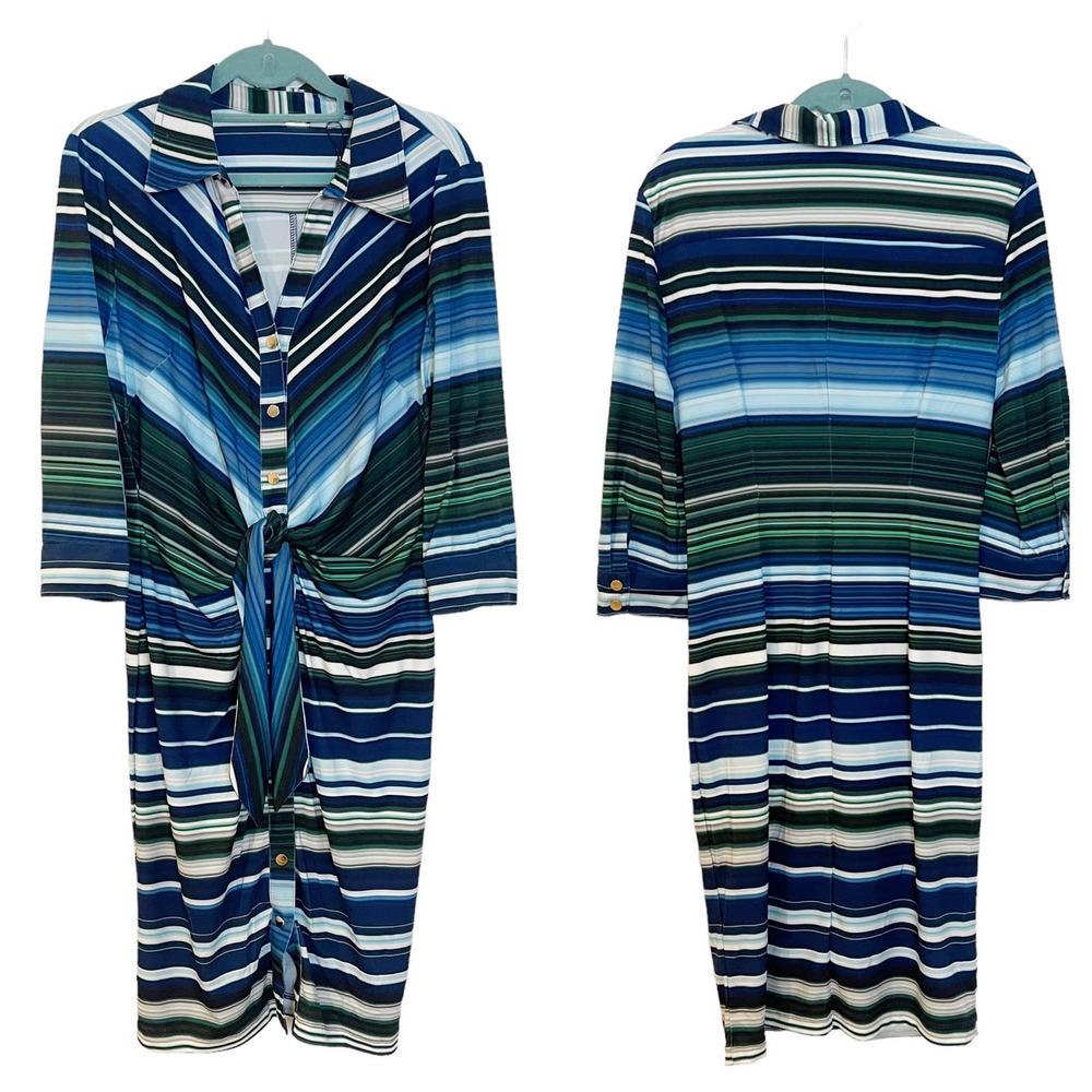 T Tahari Striped Shirt DressBlue Women's Size 8 New - Picture 4 of 12